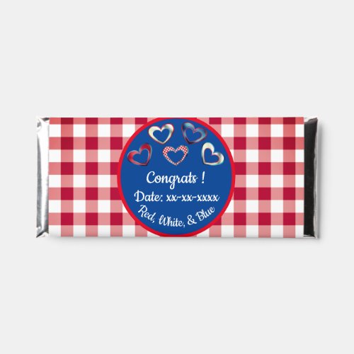 Congrats Red White And Blue Foil Hearts Custom Hershey Bar Favors