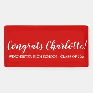 Congrats red white custom script text graduation banner