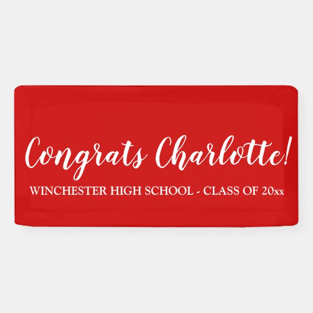 Congrats red white custom script text graduation banner (Horizontal)