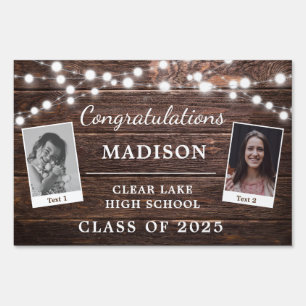 Congrats Rustic Wood String Lights Graduate Photo Sign
