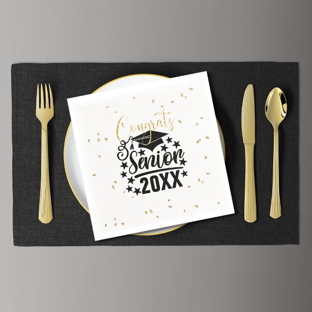 Congrats Senior 20XX Faux Glitter Confetti Napkins (Creator Uploaded)