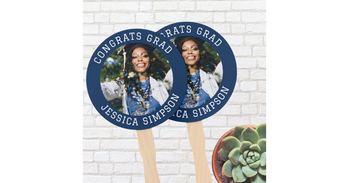 Congrats simple Graduate photo modern Graduation Hand Fan | Zazzle