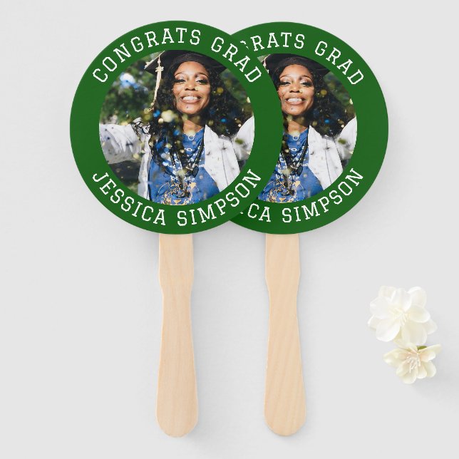 Congrats simple Graduate photo modern Graduation Hand Fan (Front and Back)