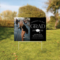 Congrats Single Photo Graduation Black Yard Sign