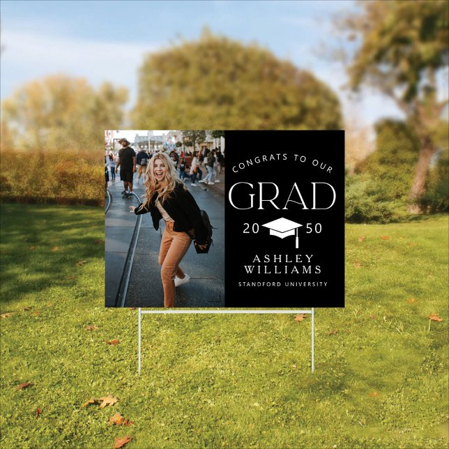 Congrats Single Photo Graduation Black Yard Sign (Creator Uploaded)