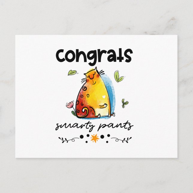Congrats Smarty Pants Cartoon Cat Postcard (Front)