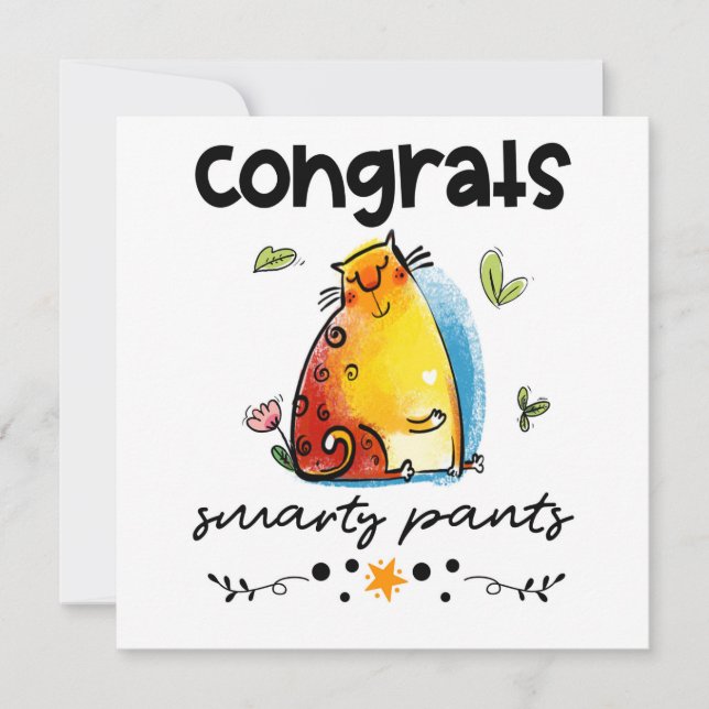 Congrats Smarty Pants Funny Cat Cartoon Card (Front)