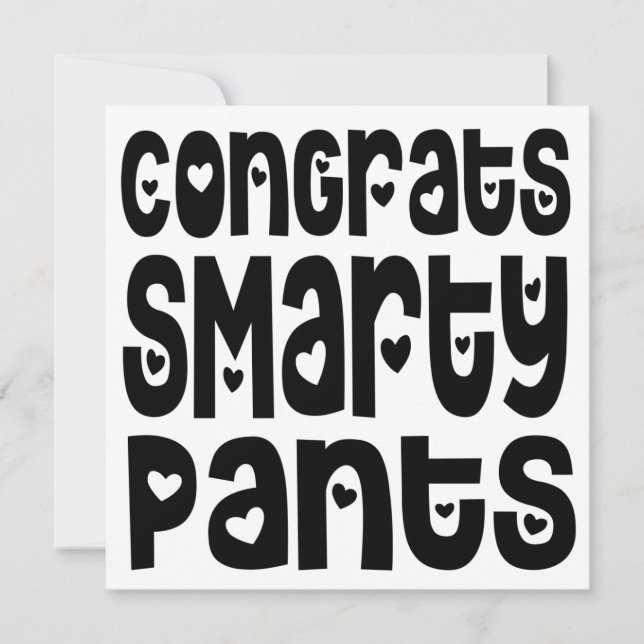 Congrats Smarty Pants Text Hearts Grad Exam (Front)