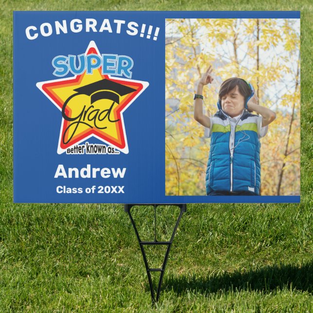 Congrats Super Grad Logo-Editable Photo Color Text Sign (Insitu)