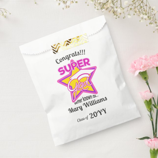 Congrats Super Grad Pink-Editable Text Favor Bag (Sealed)