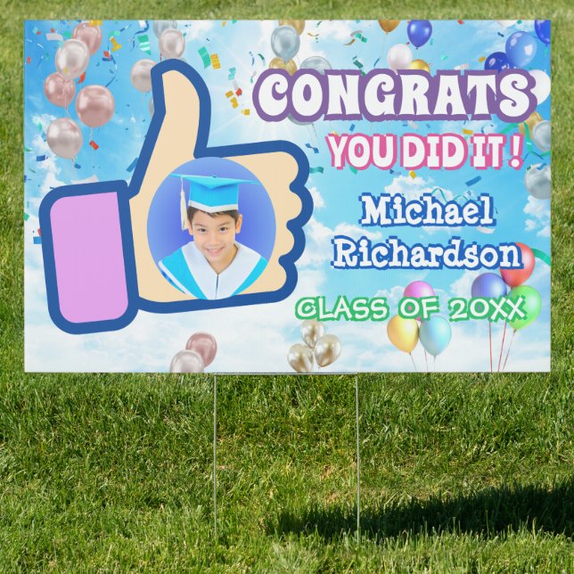 Congrats Thumbs UP You Did It Balloon Confetti Fun Sign (Insitu)