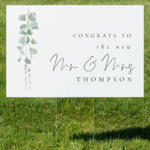 Congrats to New Mrs Mrs Name Eucalyptus Wedding Sign