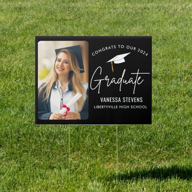 Congrats to Our 2024 Graduate Black Modern Photo Sign (Insitu)