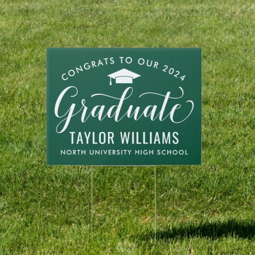 Congrats to Our 2024 Graduate Green Elegant Script Sign