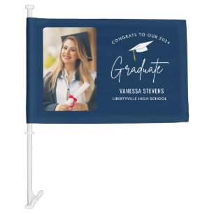 Congrats to Our 2025 Graduate Navy Modern Photo Car Flag