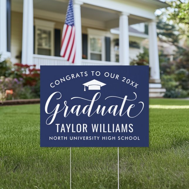 Congrats to Our 2026 Graduate Elegant Script Navy Sign (Creator Uploaded)