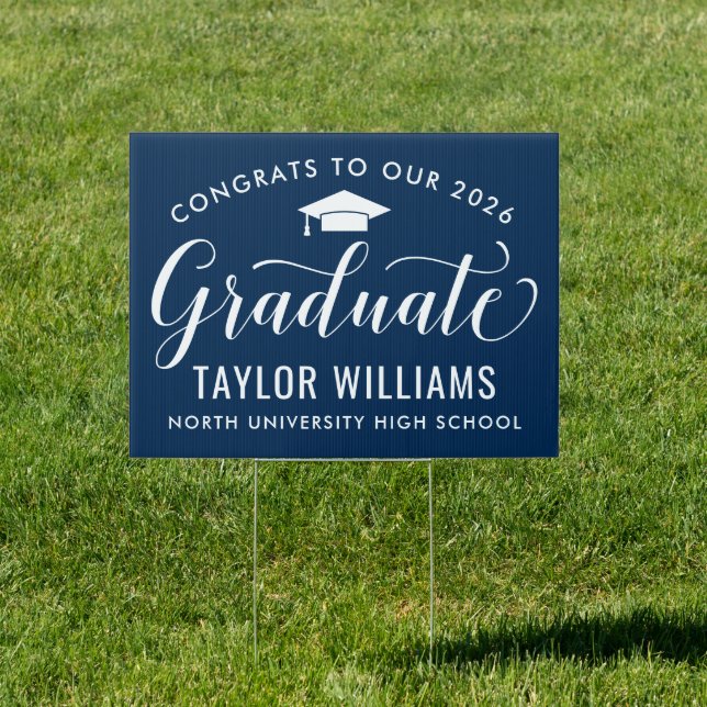 Congrats to Our 2026 Graduate Elegant Script Navy Sign (Insitu)