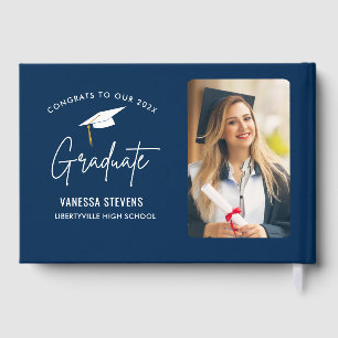 Congrats to Our 202X Graduate Navy Modern Photo Foil Guest Book