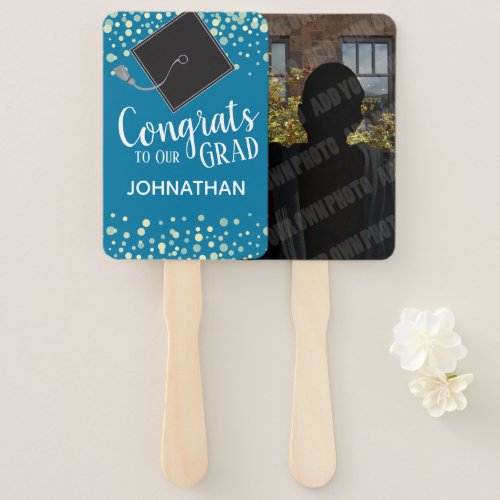 Congrats to Our Grad Confetti Photo Hand Fan