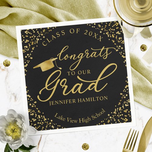 Congrats To Our Grad Gold Black Graduation Napkins