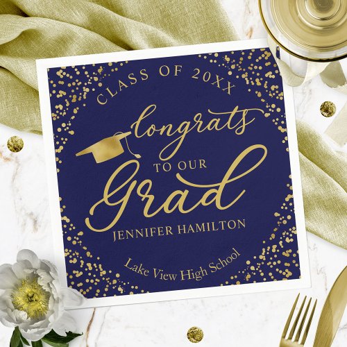 Congrats To Our Grad Gold Blue Graduation Napkins