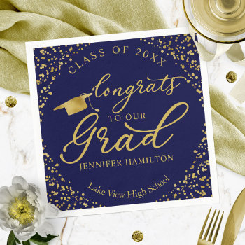 Congrats To Our Grad Gold Blue Graduation Napkins by StampsbyMargherita at Zazzle