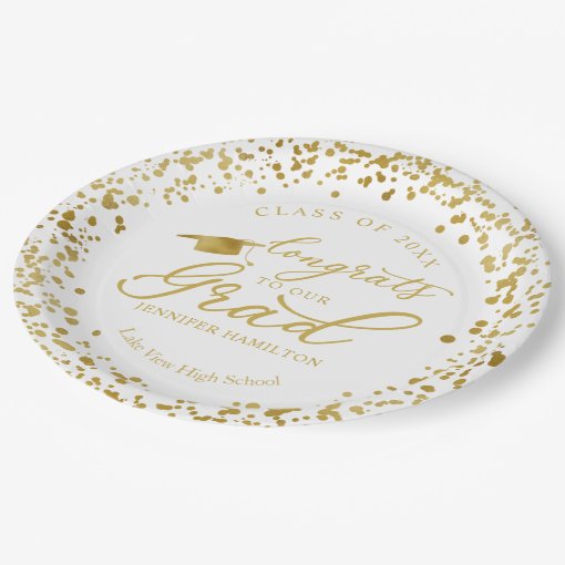 Congrats To Our Grad Gold White Graduation Paper Plates Zazzle