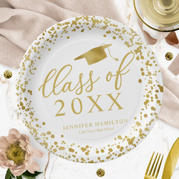 Congrats To Our Grad Gold White Graduation Paper Plates by StampsbyMargherita at Zazzle