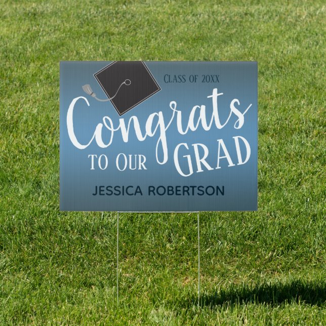Congrats to Our Grad One Photo Yard Sign Blue (Insitu)