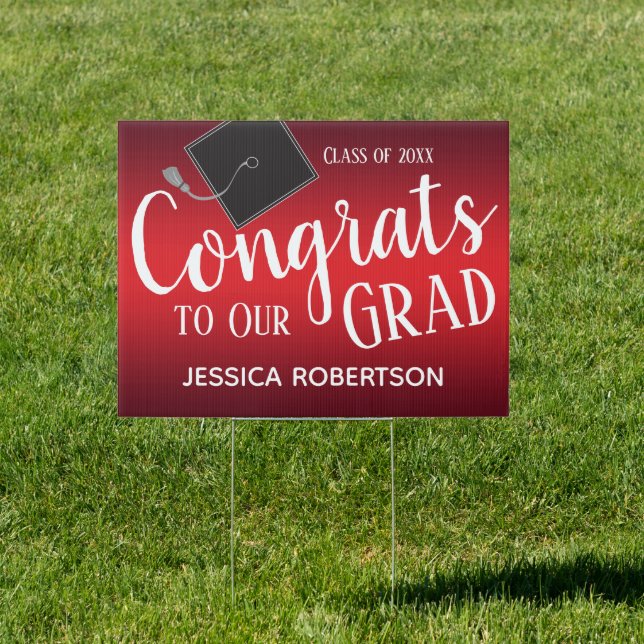 Congrats to Our Grad One Photo Yard Sign Red (Insitu)