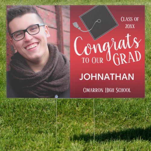 Congrats to Our Grad One Photo Yard Sign Red