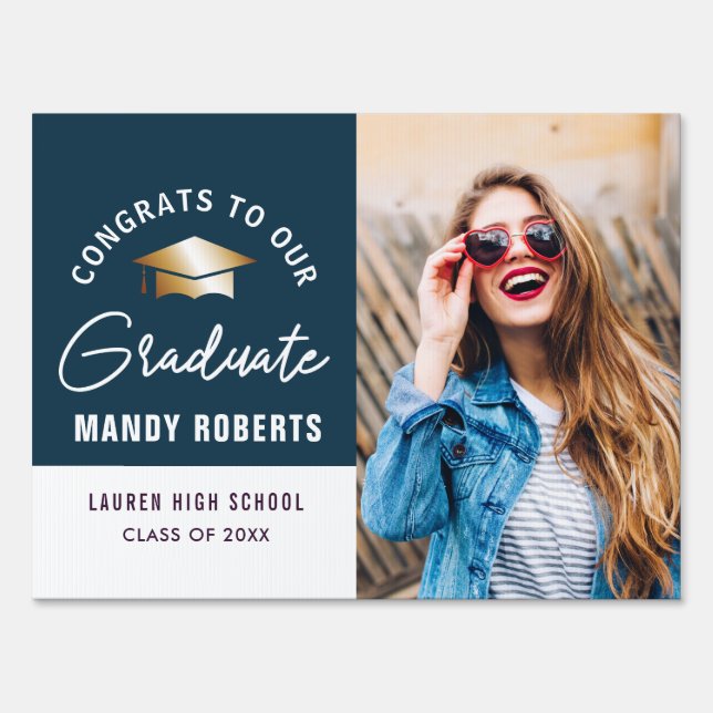 CONGRATS TO OUR GRAD | photo graduation yard sign (Front)