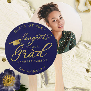 Congrats To Our Grad  Simple 1 Photo Graduation Ha Hand Fan by StampsbyMargherita at Zazzle
