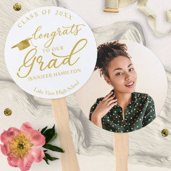 Congrats To Our Grad  Simple 1 Photo Graduation  Hand Fan by StampsbyMargherita at Zazzle