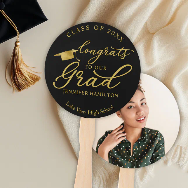 Congrats To Our Grad Simple 1 Photo Graduation Hand Fan | Zazzle