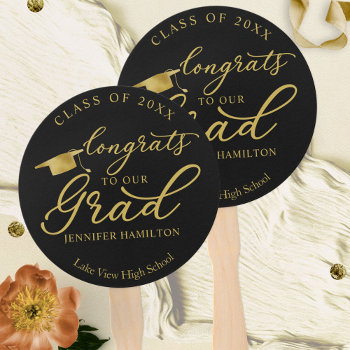 Congrats To Our Grad  Simple Elegant Graduation Hand Fan by StampsbyMargherita at Zazzle