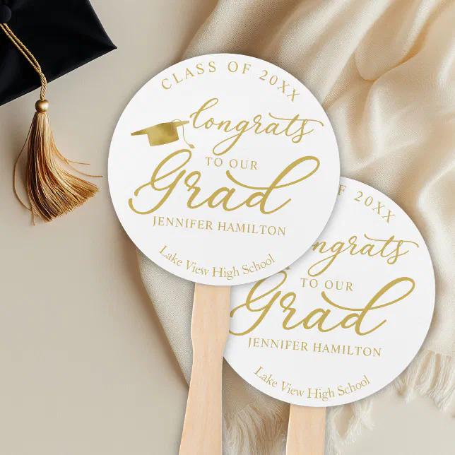 Congrats To Our Grad Simple Elegant Graduation Hand Fan | Zazzle