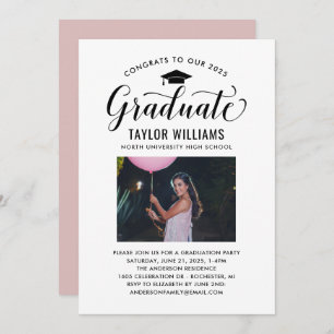 Congrats to Our Graduate Black Script Photo Invitation