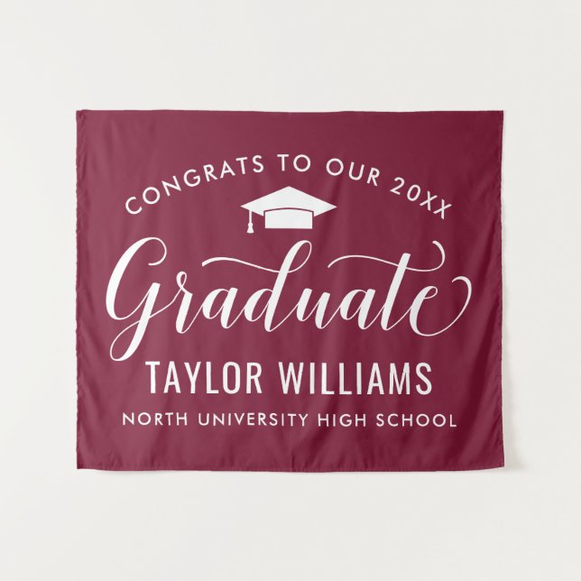 Congrats to Our Graduate Burgundy Graduation Tapestry (Front (Horizontal))