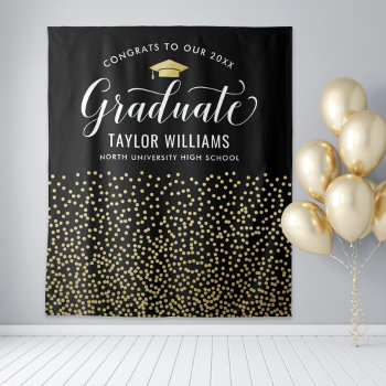 Congrats To Our Graduate Gold Confetti Party Tapestry by Plush_Paper at Zazzle