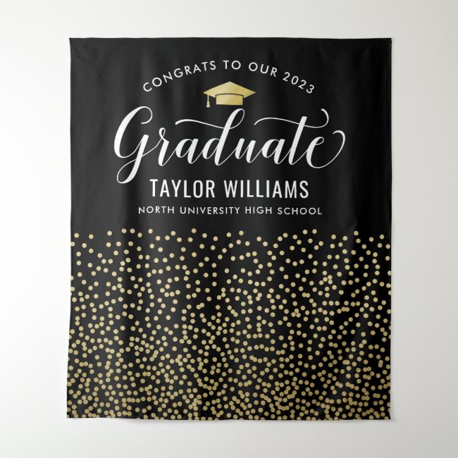 Congrats to Our Graduate Gold Confetti Party Tapestry