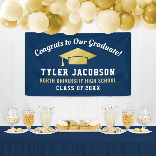 Congrats To Our Graduate Navy and Gold Custom Banner
