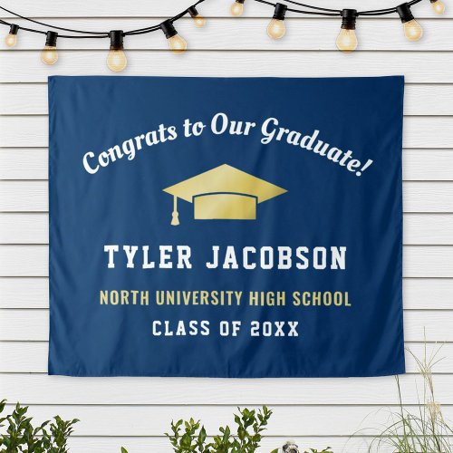 Congrats To Our Graduate Navy and Gold Custom Tapestry