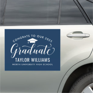 Congrats to our Graduate Navy Blue Elegant Script Car Magnet