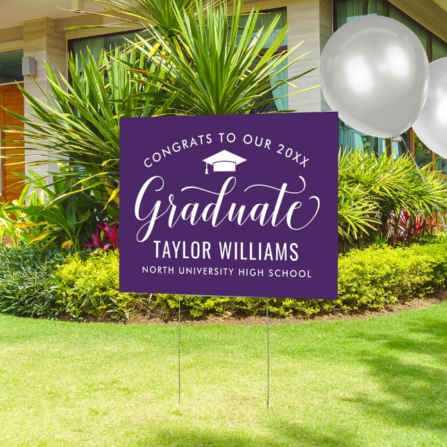 Congrats to Our Graduate Purple Elegant Script Sig Sign (Creator Uploaded)