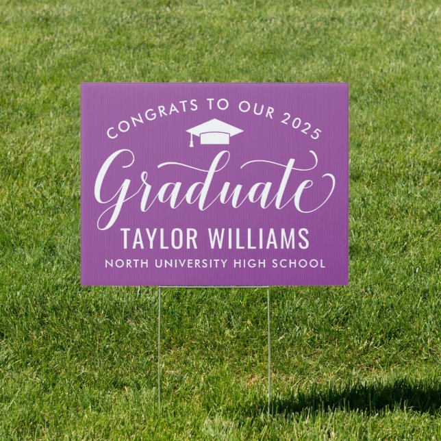 Congrats to Our Graduate Purple Elegant Script Sign (Insitu)