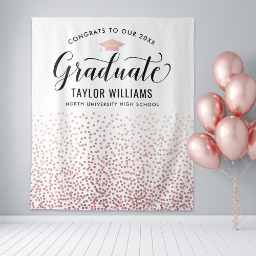 Congrats to Our Graduate Rose Gold Confetti Party Tapestry