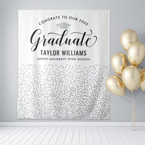 Congrats to Our Graduate Silver Confetti Party Tapestry