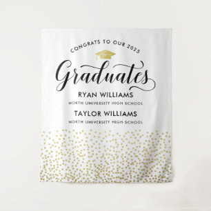 Congrats to Our Two Graduates Gold Confetti Party Tapestry