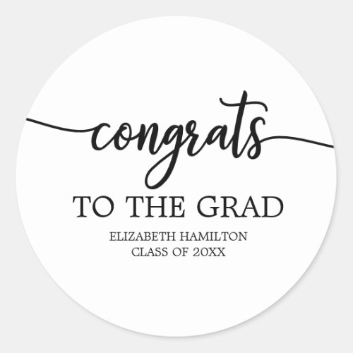 Congrats To The Grad Chic Calligraphy Graduation Classic Round Sticker